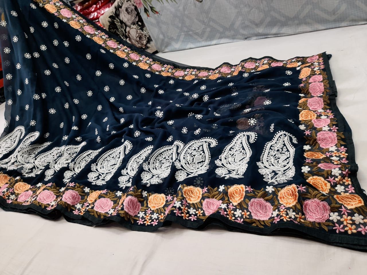Pastel traditional gorgette saree