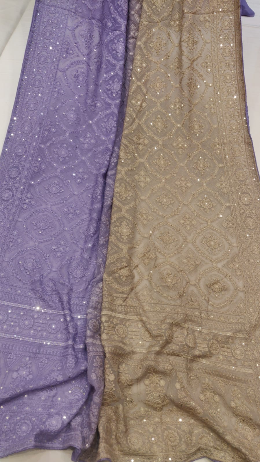 Dual shaded chikankari gorgette saree