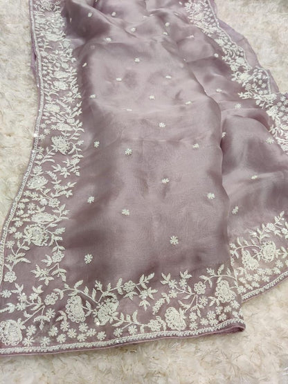 Madhavi zardosi organza saree