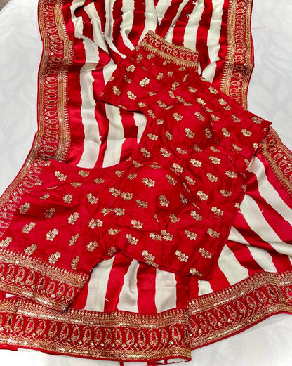 Satin striped zardosi saree