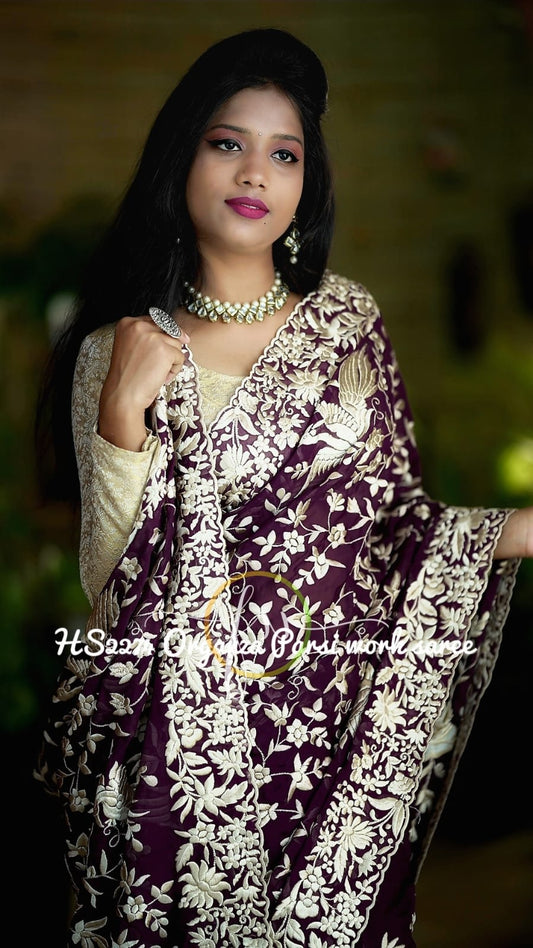Derby Parsi inspired embroidery saree