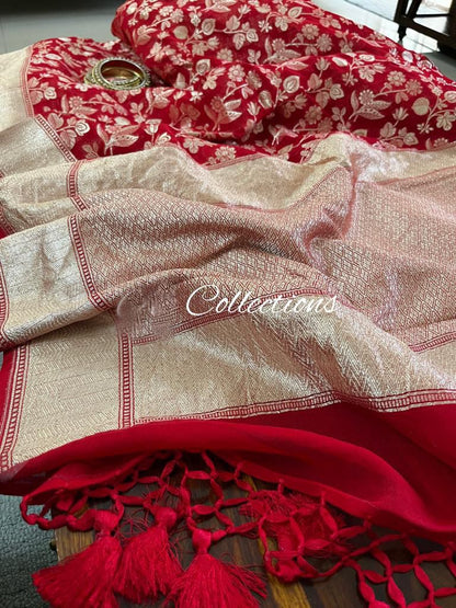 Red weaving Banarsi saree