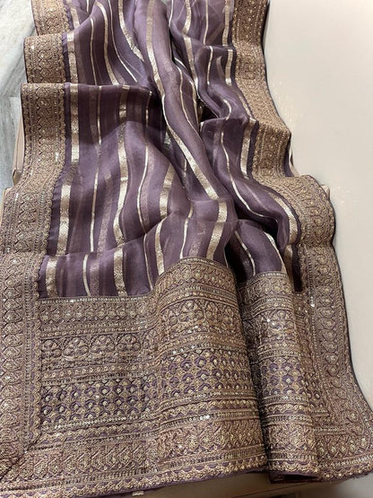 Striping kora Banarasi saree