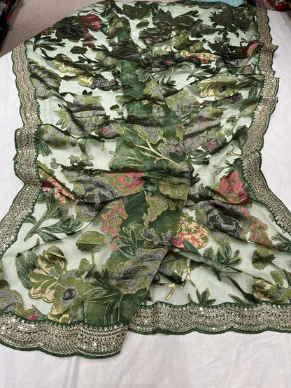 Brasso organza scalloped saree