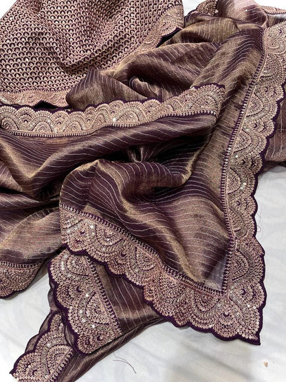 Striped kanjivaram inspired tissue saree