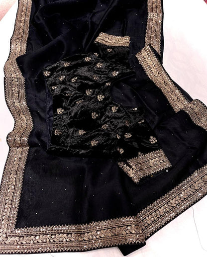 Velvet zardosi organza saree