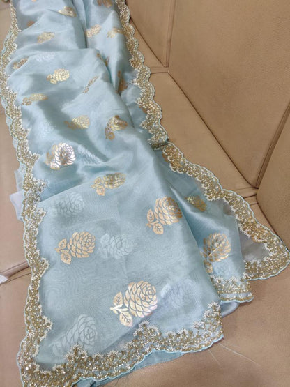 Organza foiled partywear saree