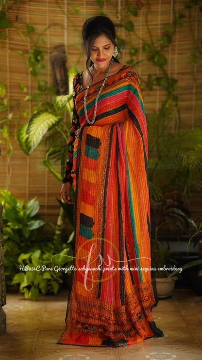 Printed styled gorgette saree