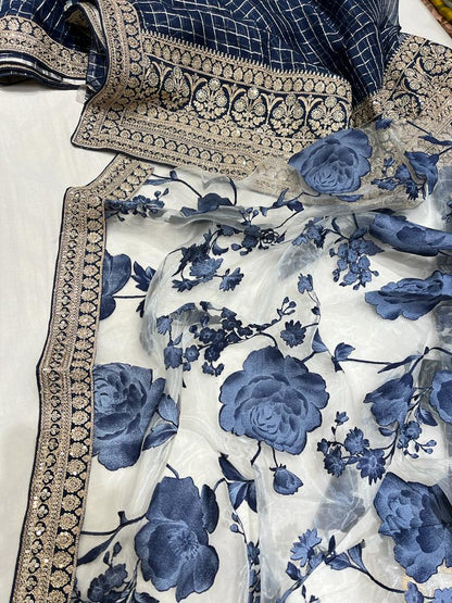 Check inspired organza saree