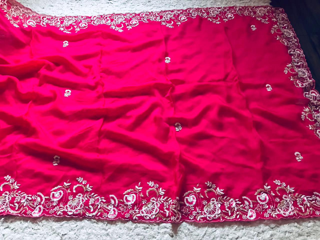 Hot pink organza saree