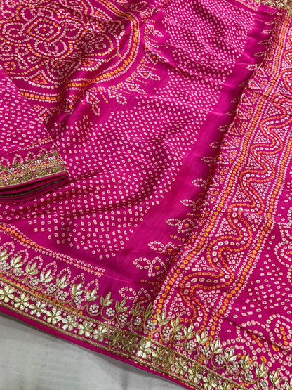 Pink gajji silk gottapatti saree