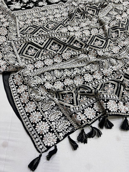 Black white inspired chikankari saree