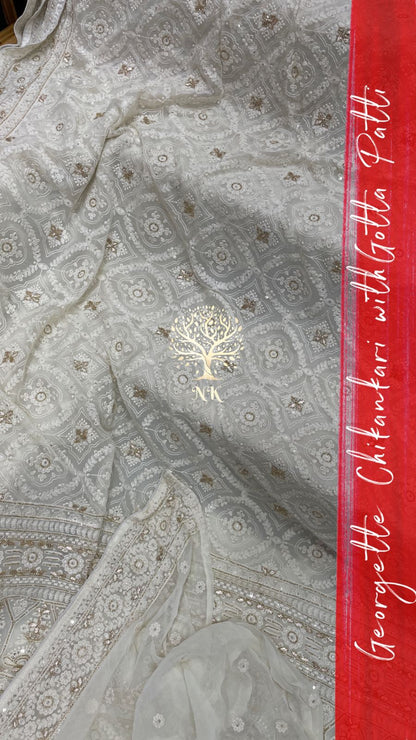 Monisha chikankari gorgette saree