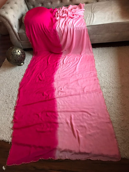 Shaded pink crepe saree