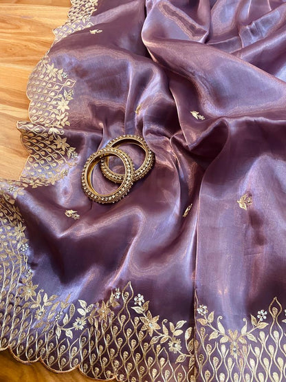 Purple tissue organza saree