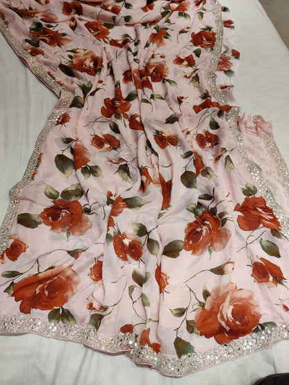 Floral crepe zardosi saree