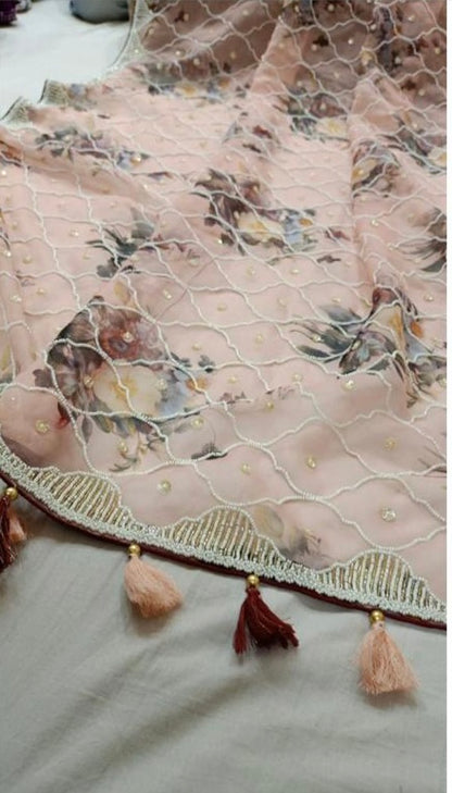 Pearl pink beautiful saree