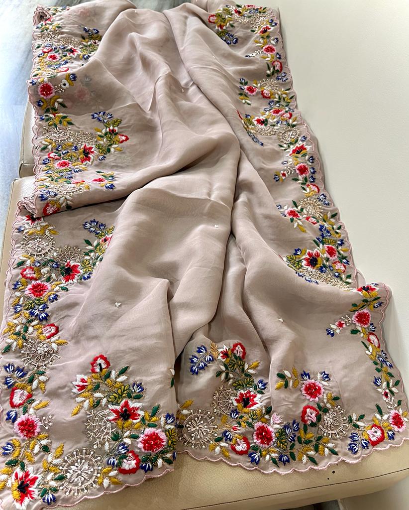Rangbhara organza embroidery saree