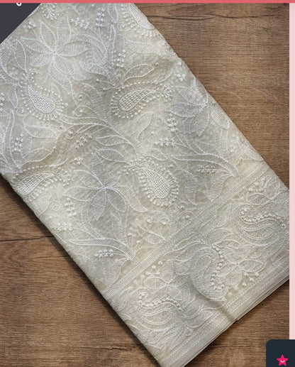 Danish chikankari organza saree