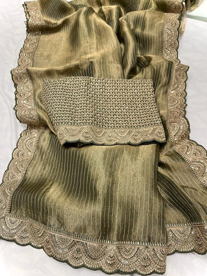 Striped kanjivaram inspired tissue saree