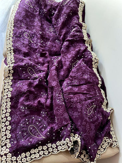 Pearl gorgette saree