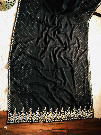 Black premium crepe embroidered saree