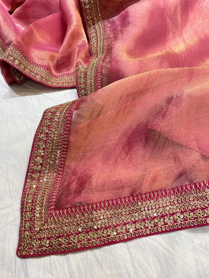 Kanjeevaram inspired tissue organza saree
