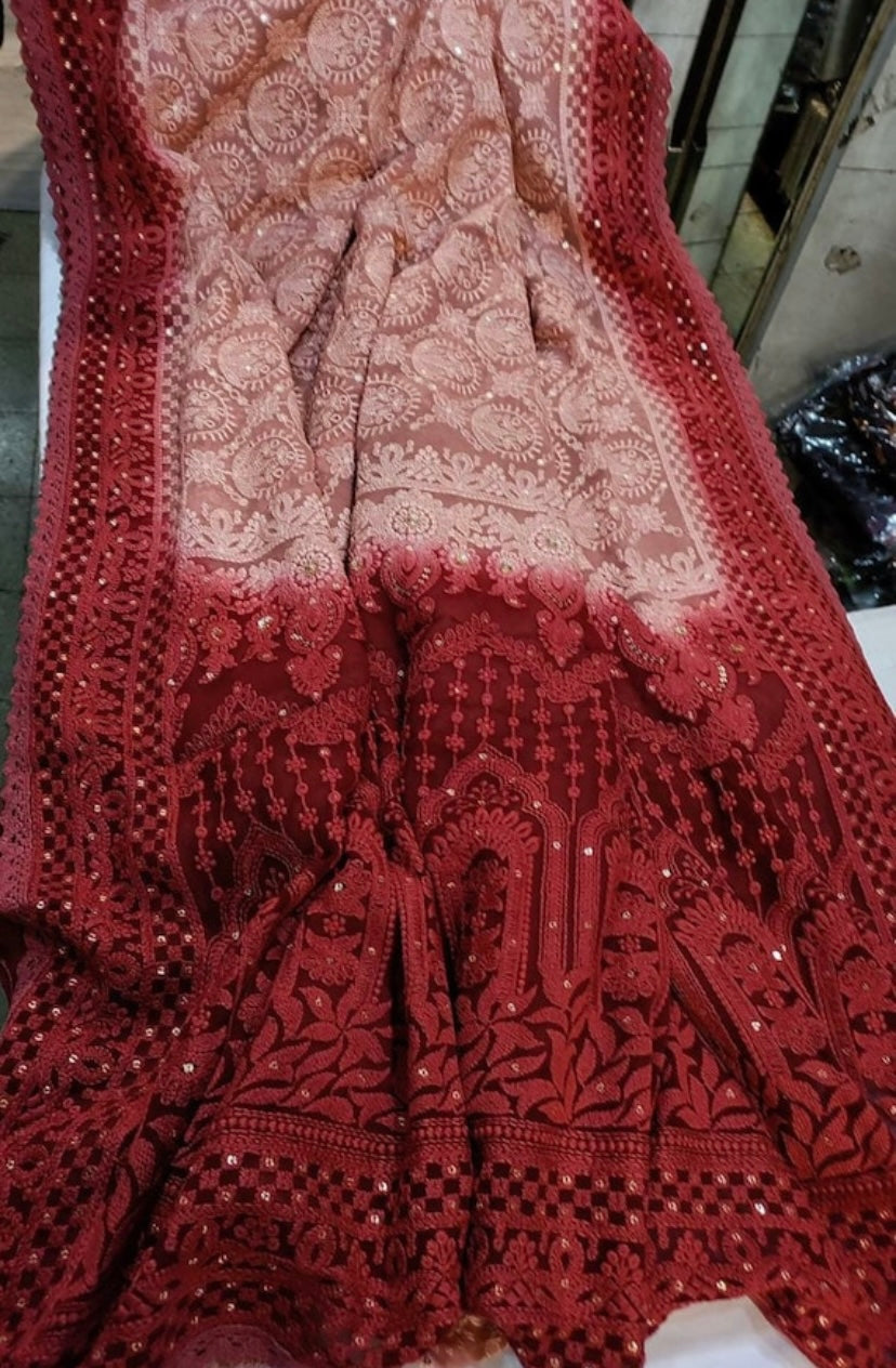 Beautiful dyed chikankari saree