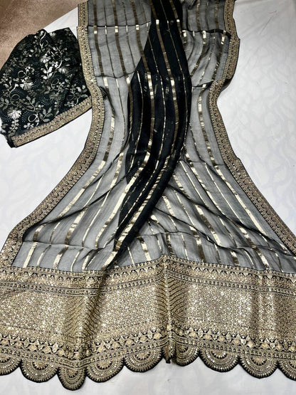 Arvenia striped organza saree