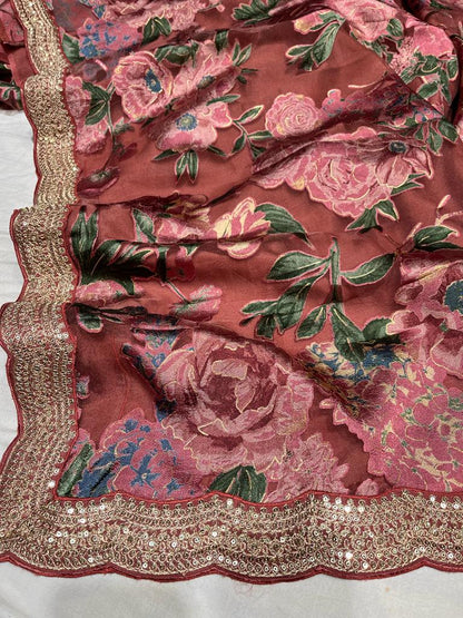 Brasso organza scalloped saree