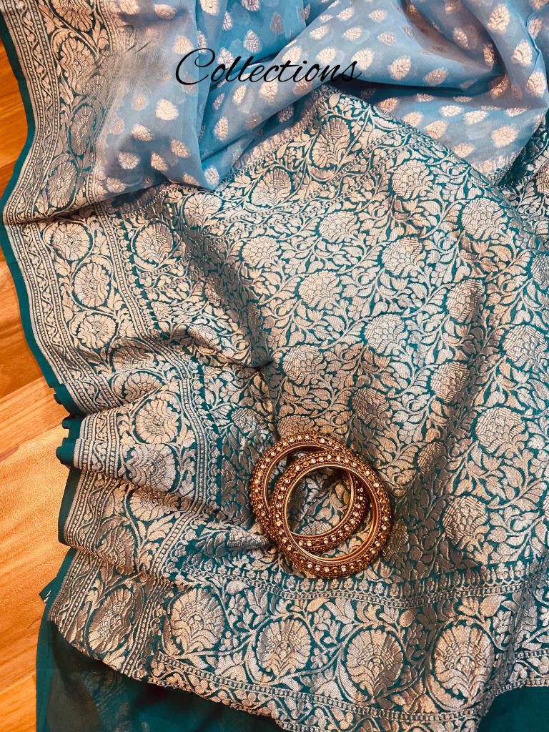 Noshina khaddi gorgette saree Indian wedding saree blouse