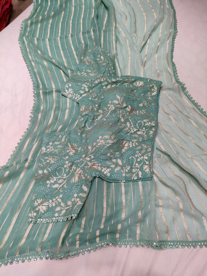 Shaded striped organza saree