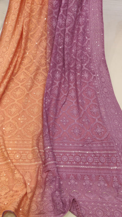 Dual shaded chikankari gorgette saree