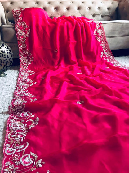 Hot pink organza saree