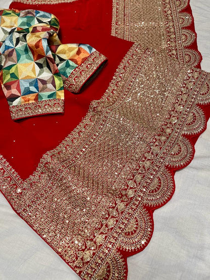Leshi gorgette zardosi saree