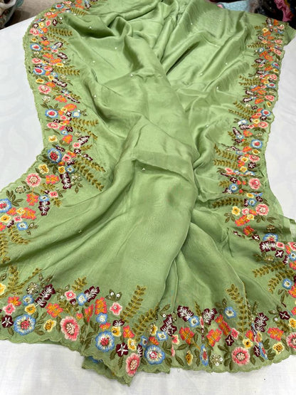 Tulip embroidery organza saree