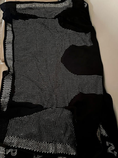 Alphabetic inspired black Swarovski saree