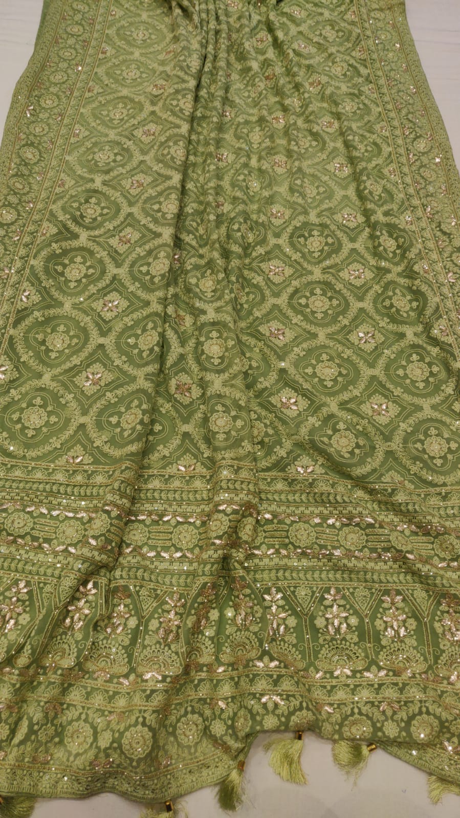 Reblia gorgette chikankari saree