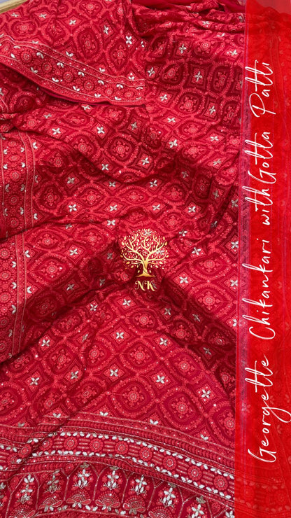 Monisha chikankari gorgette saree