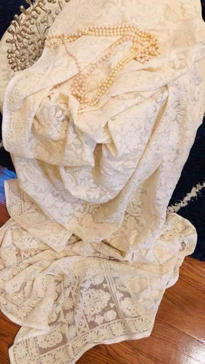 White Chikankari Saree Gorgette saree Indian Sari