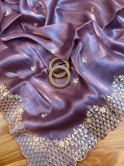 Purple tissue organza saree