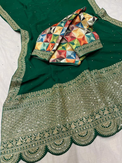 Leshi gorgette zardosi saree