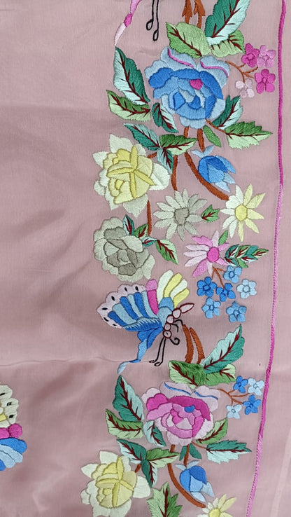 Pink embroidered Parsi Gara saree