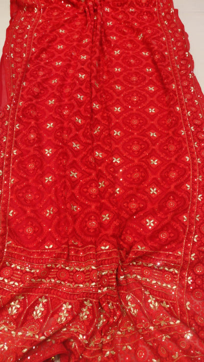 Reblia gorgette chikankari saree
