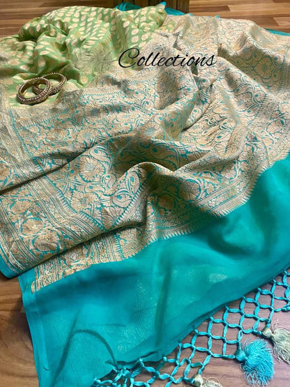 Shaded green khaddi gorgette saree