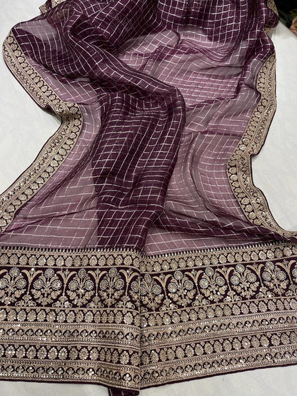 Check inspired organza saree