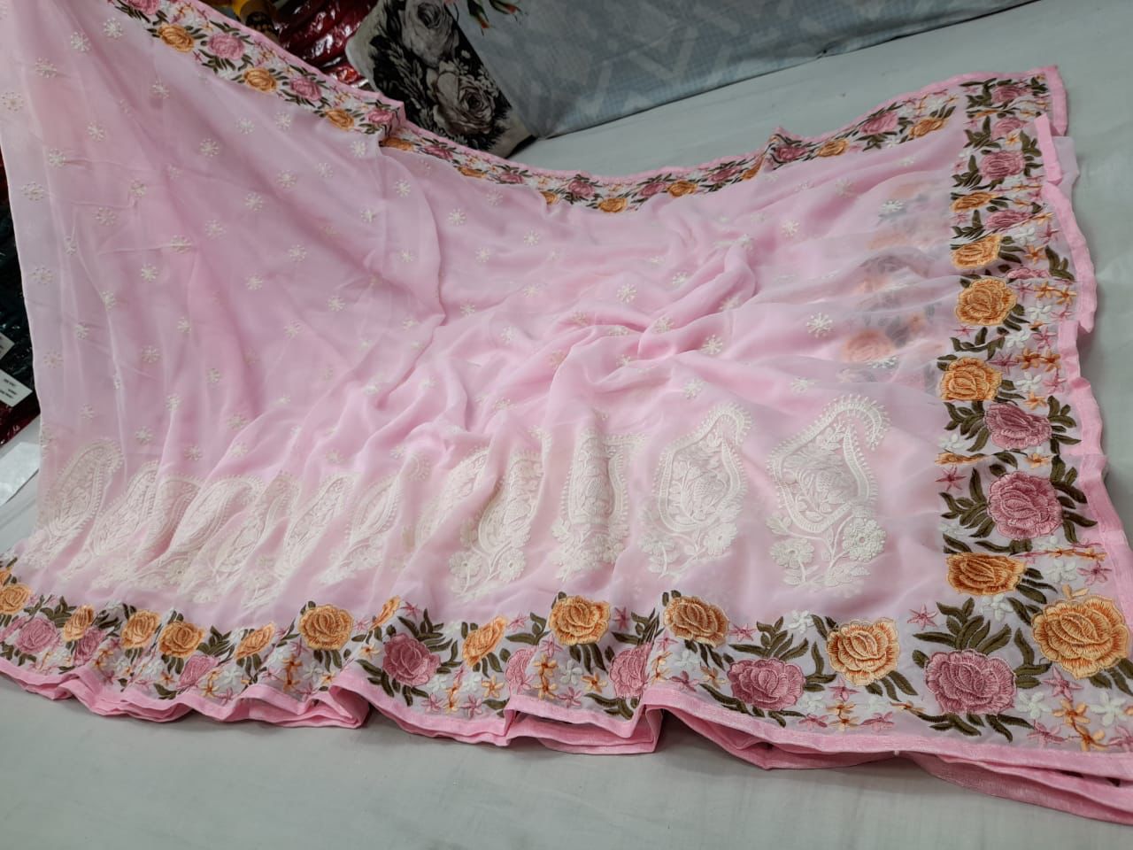 Pastel traditional gorgette saree