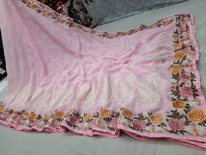 Pastel traditional gorgette saree