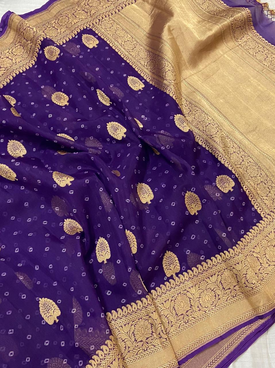 Purple Banarasi organza saree