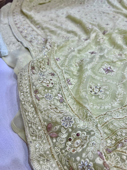 Naina chikankari gorgette saree